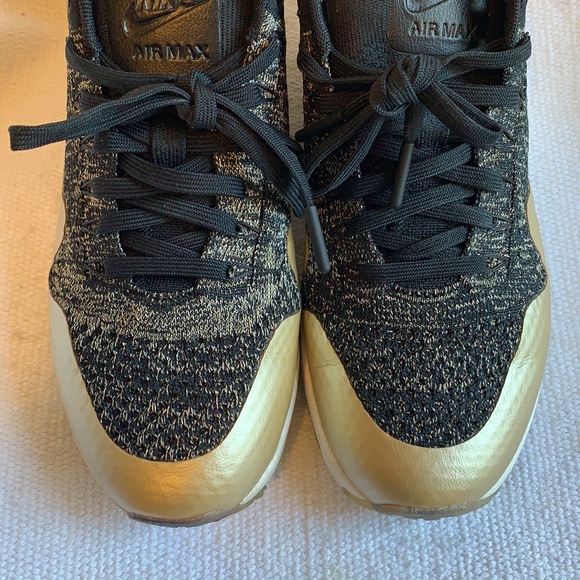 Nike Air Max 1 Ultra Flyknit Metallic Gold Sneakers - Picture 4 of 14